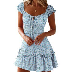 YOBECHO Floral Sweetheart Ruffle Mini Dress | Smocked Boho Summer Party Dress